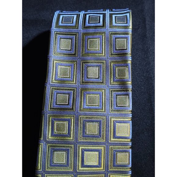 Vintage John W. Nordstrom Silk Tie Green & Blue Geometric Squares Pattern Made I - Picture 4 of 15